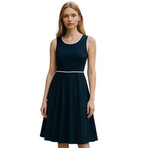 Vintage 60s Style David Barr Black and White Pleated Skirt Sleeveless Dress-8-10